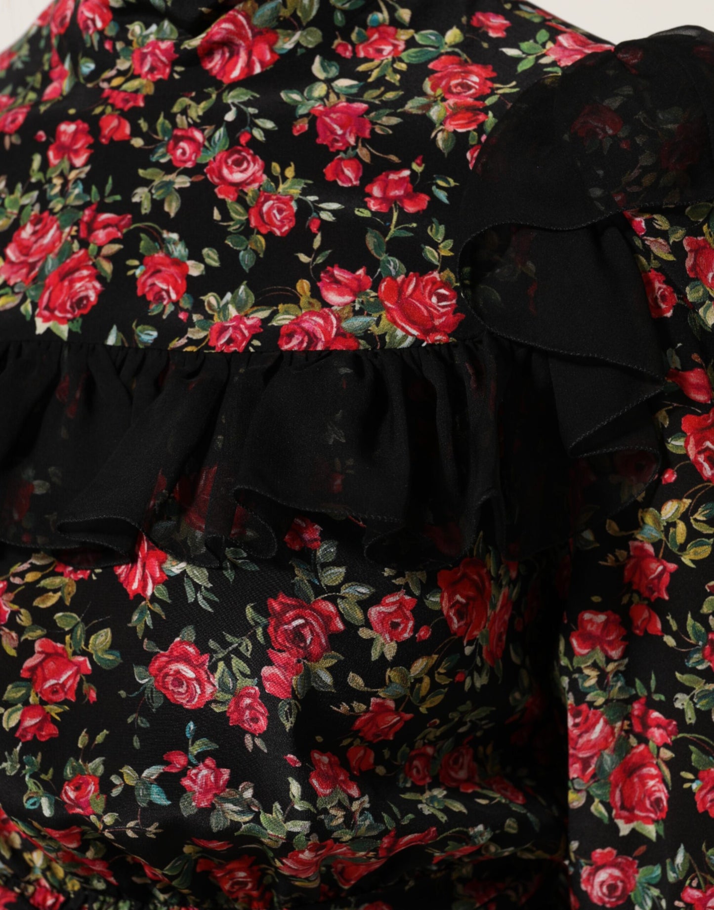 Dolce &amp; Gabbana – Schwarzes, langärmliges Blusentop mit Blumenmuster