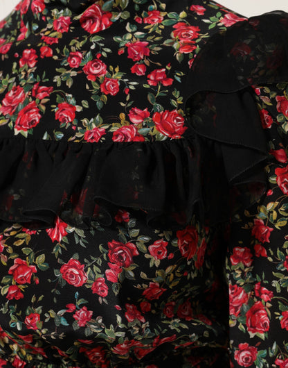 Dolce &amp; Gabbana – Schwarzes, langärmliges Blusentop mit Blumenmuster