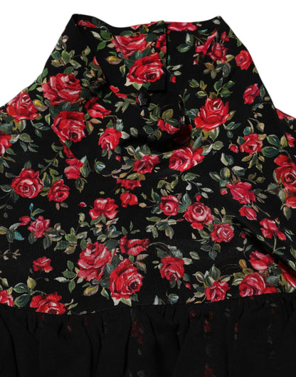 Dolce &amp; Gabbana – Schwarzes, langärmliges Blusentop mit Blumenmuster