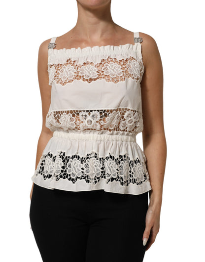 Dolce &amp; Gabbana Tanktop aus weißer Popeline mit durchbrochener Stickerei