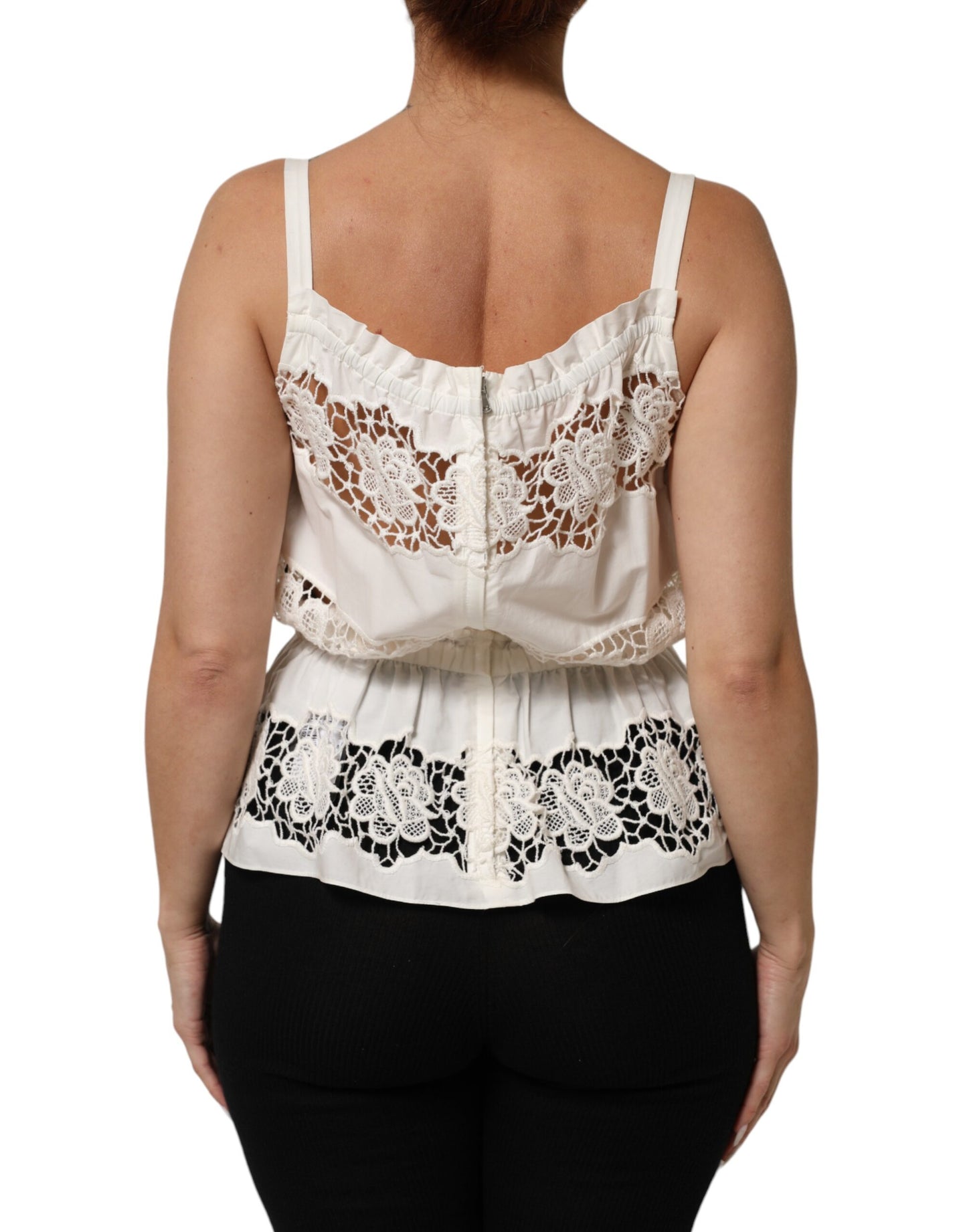 Dolce &amp; Gabbana Tanktop aus weißer Popeline mit durchbrochener Stickerei