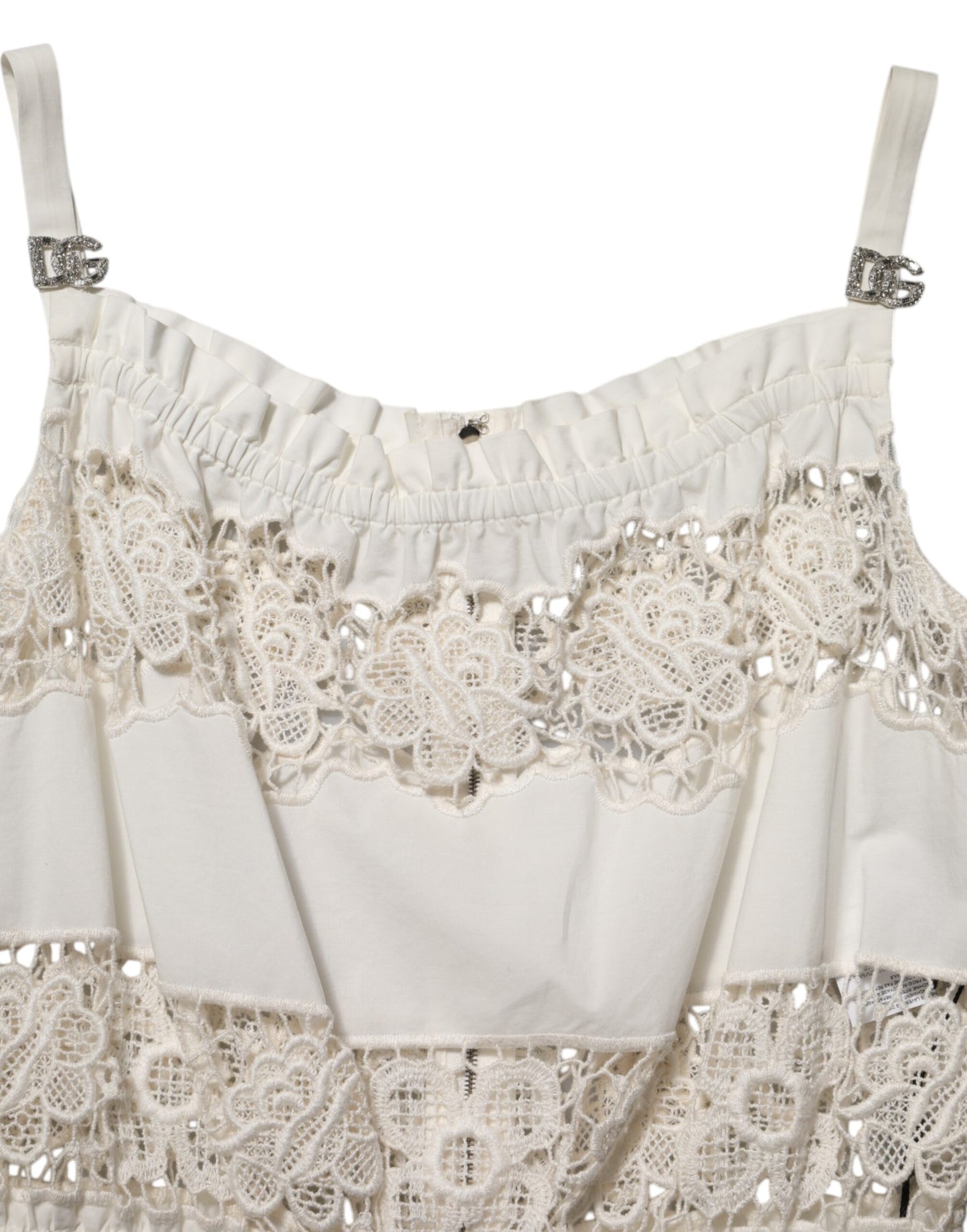 Dolce &amp; Gabbana Tanktop aus weißer Popeline mit durchbrochener Stickerei