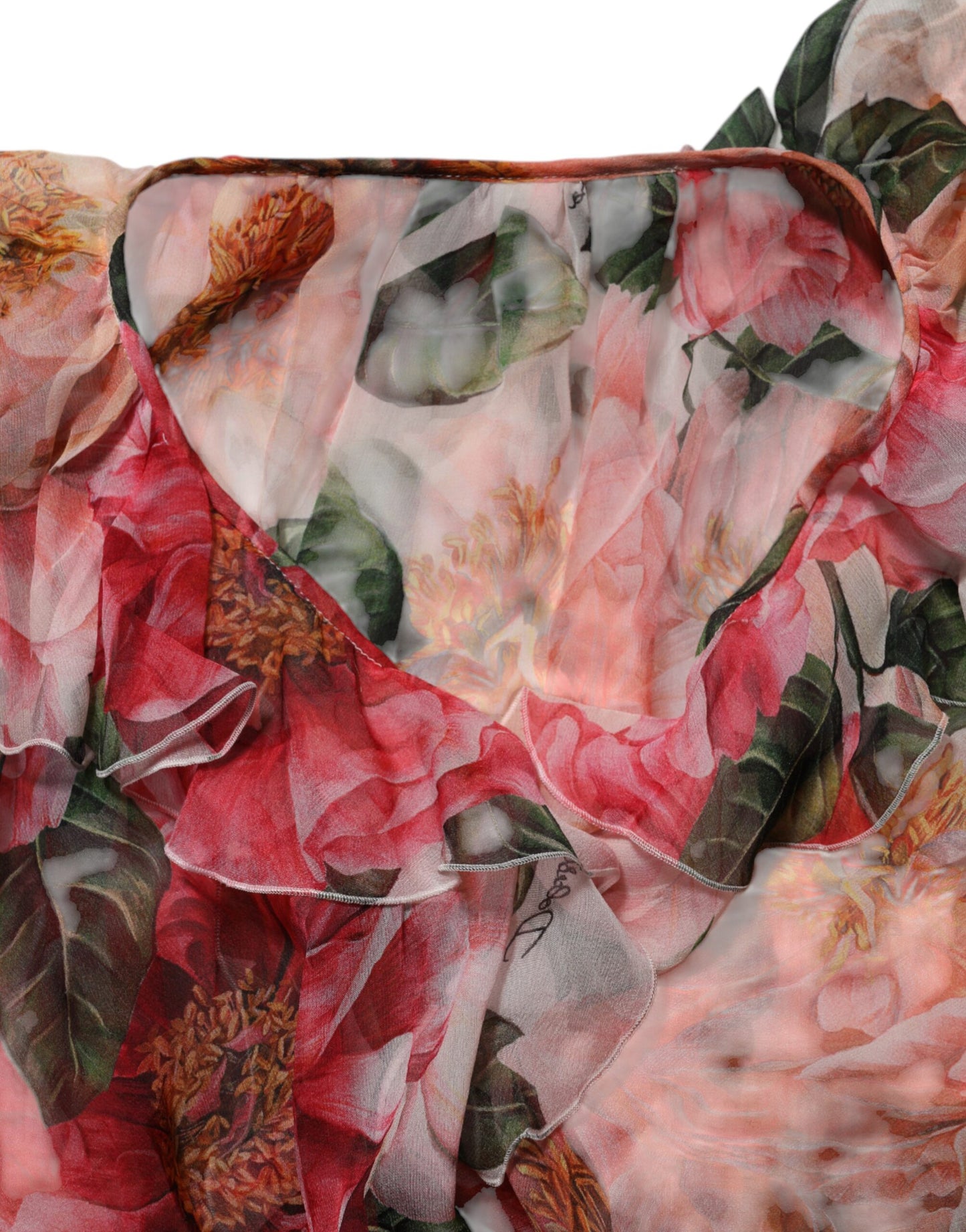Dolce &amp; Gabbana – Blusentop aus Seide mit V-Ausschnitt und Kamelien-Print in Rosa