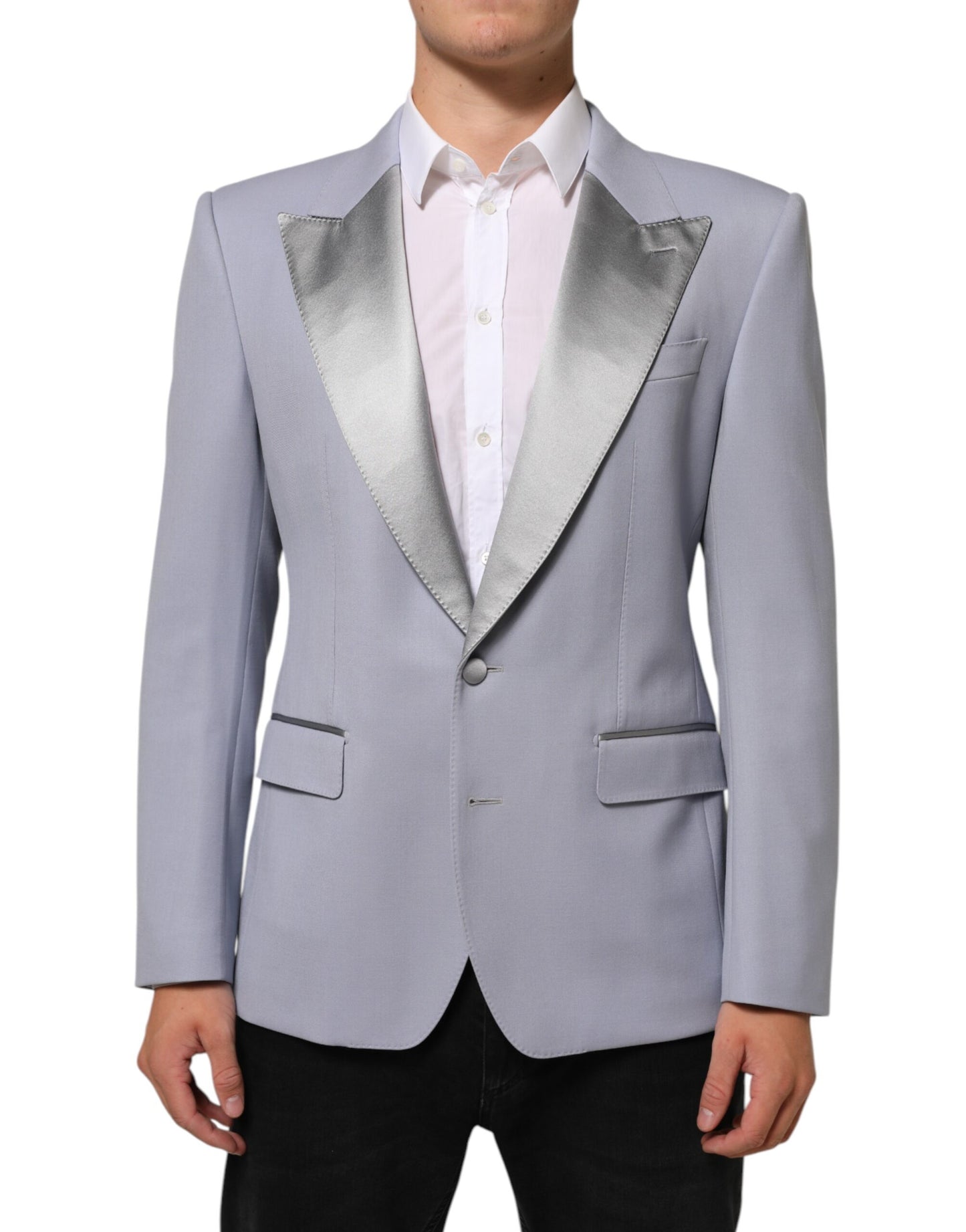 Dolce &amp; Gabbana Grauer Woll-SICILIA-Anzugblazer mit 2 Knöpfen für Herren