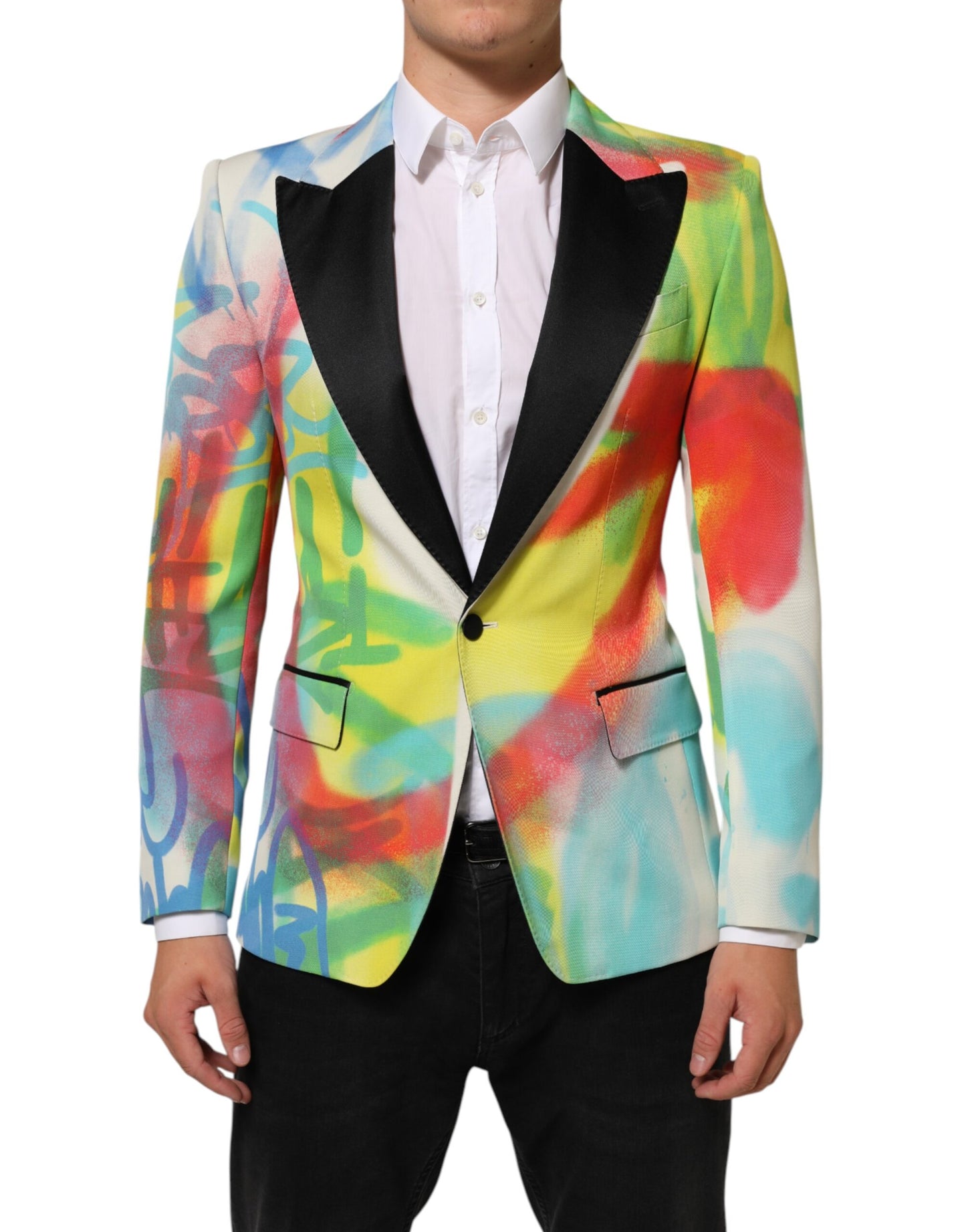 Dolce &amp; Gabbana Mehrfarbiger Graffiti SICILIA 1-Knopf-Anzugsblazer für Herren