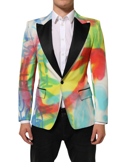 Dolce &amp; Gabbana Mehrfarbiger Graffiti SICILIA 1-Knopf-Anzugsblazer für Herren