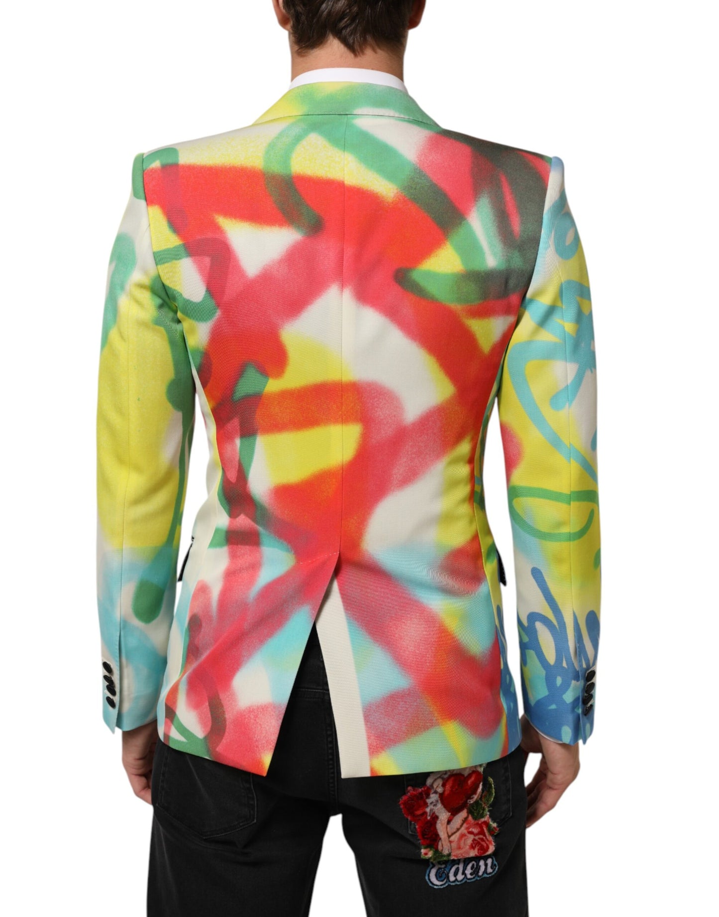 Dolce &amp; Gabbana Mehrfarbiger Graffiti SICILIA 1-Knopf-Anzugsblazer für Herren