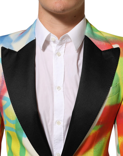 Dolce &amp; Gabbana Mehrfarbiger Graffiti SICILIA 1-Knopf-Anzugsblazer für Herren