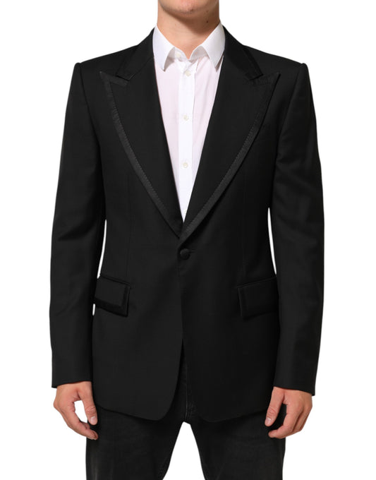 Dolce &amp; Gabbana – Schwarze Anzugjacke aus Wolle mit 1 Knopf für Herren