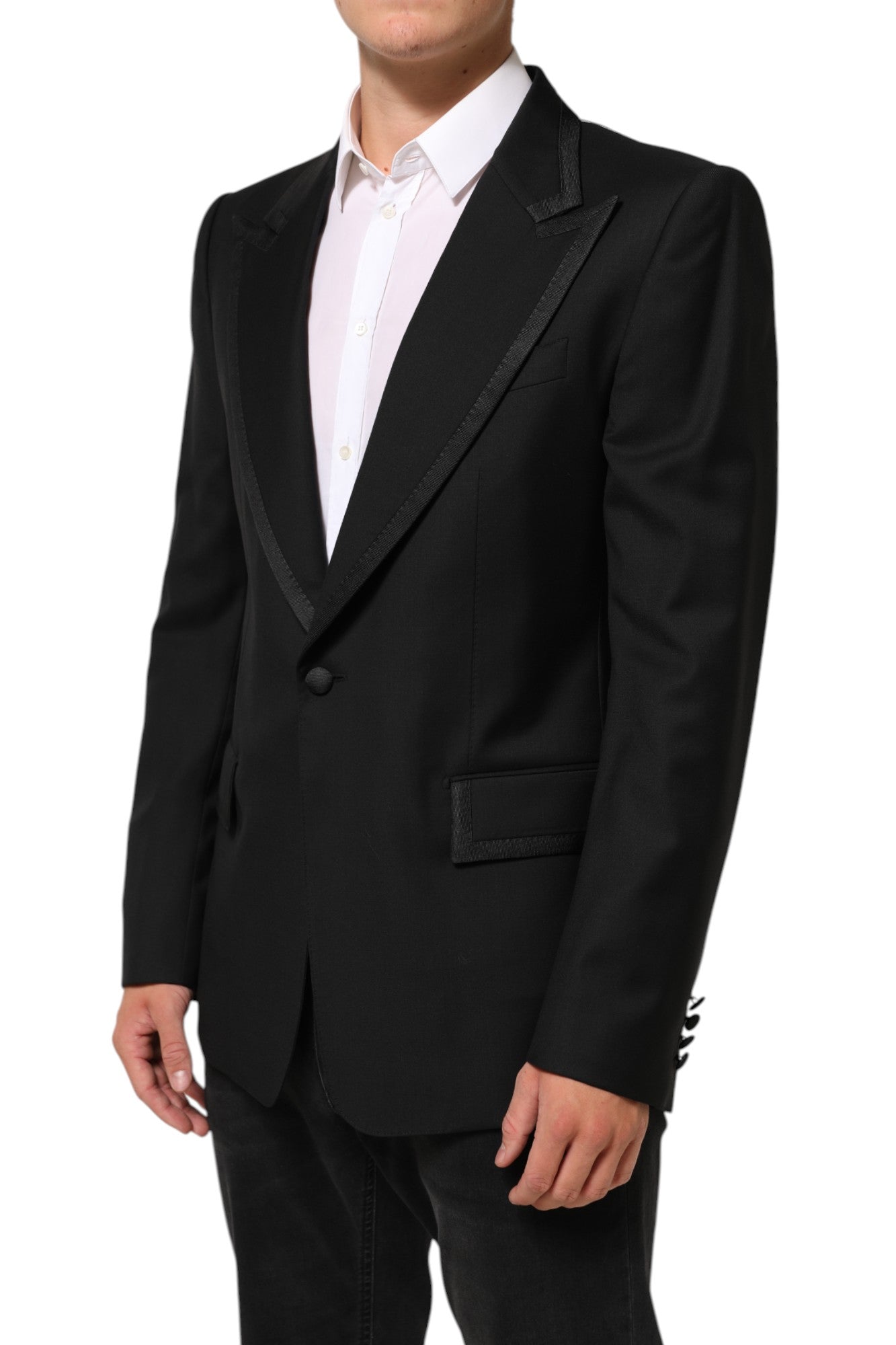 Dolce &amp; Gabbana – Schwarze Anzugjacke aus Wolle mit 1 Knopf für Herren