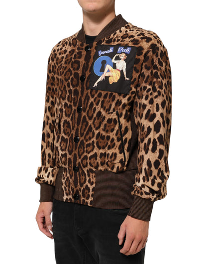 Dolce &amp; Gabbana – Braune Jacke mit „Sneak Peek“-Patch im Leopardenmuster