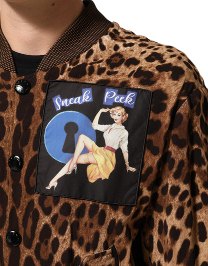 Dolce &amp; Gabbana – Braune Jacke mit „Sneak Peek“-Patch im Leopardenmuster