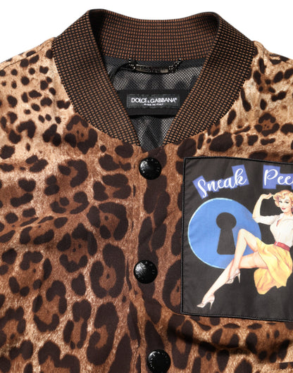 Dolce &amp; Gabbana – Braune Jacke mit „Sneak Peek“-Patch im Leopardenmuster