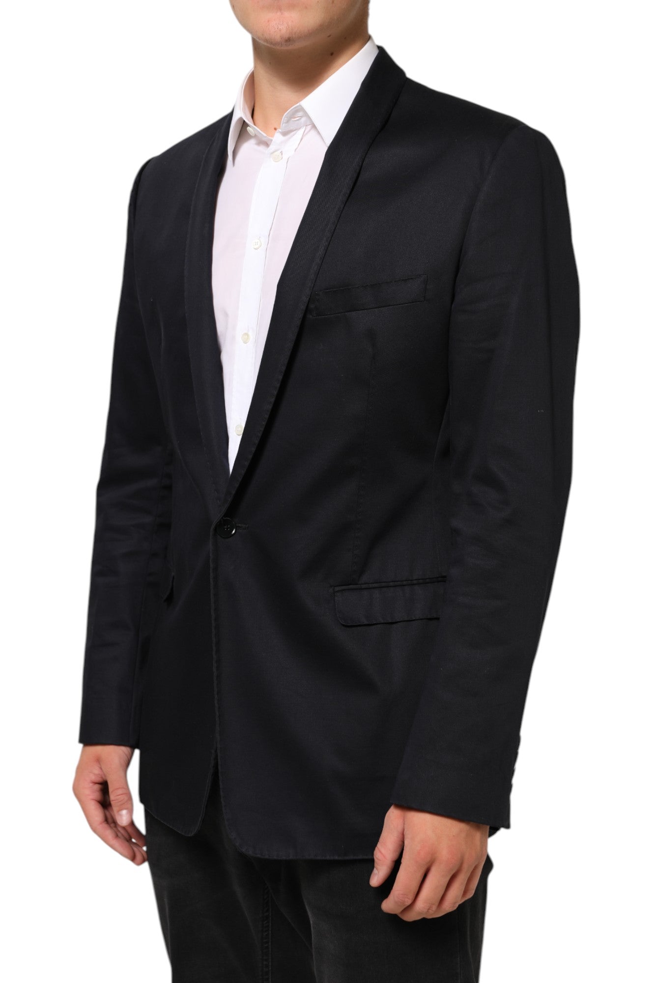 Dolce &amp; Gabbana – Schwarzer Anzugsjacken-Blazer aus Baumwolle mit 1 Knopf