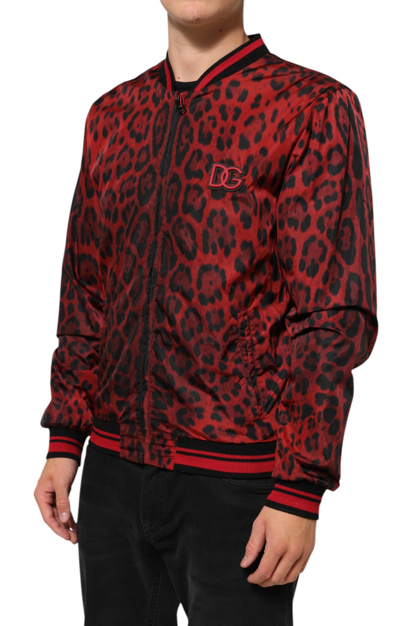 Dolce &amp; Gabbana – Bomberjacke mit durchgehendem Reißverschluss und Leopardenmuster in Rot
