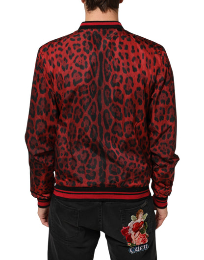 Dolce &amp; Gabbana – Bomberjacke mit durchgehendem Reißverschluss und Leopardenmuster in Rot