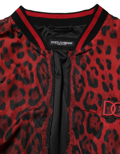 Dolce &amp; Gabbana – Bomberjacke mit durchgehendem Reißverschluss und Leopardenmuster in Rot