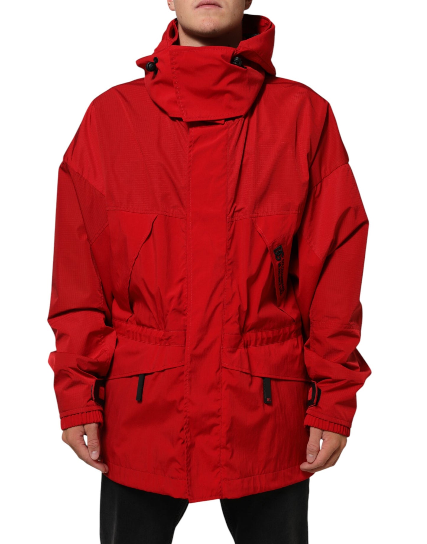 Dolce &amp; Gabbana – Rote Nylon-Parkajacke mit durchgehendem Reißverschluss für Herren