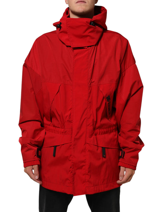 Dolce &amp; Gabbana – Rote Nylon-Parkajacke mit durchgehendem Reißverschluss für Herren