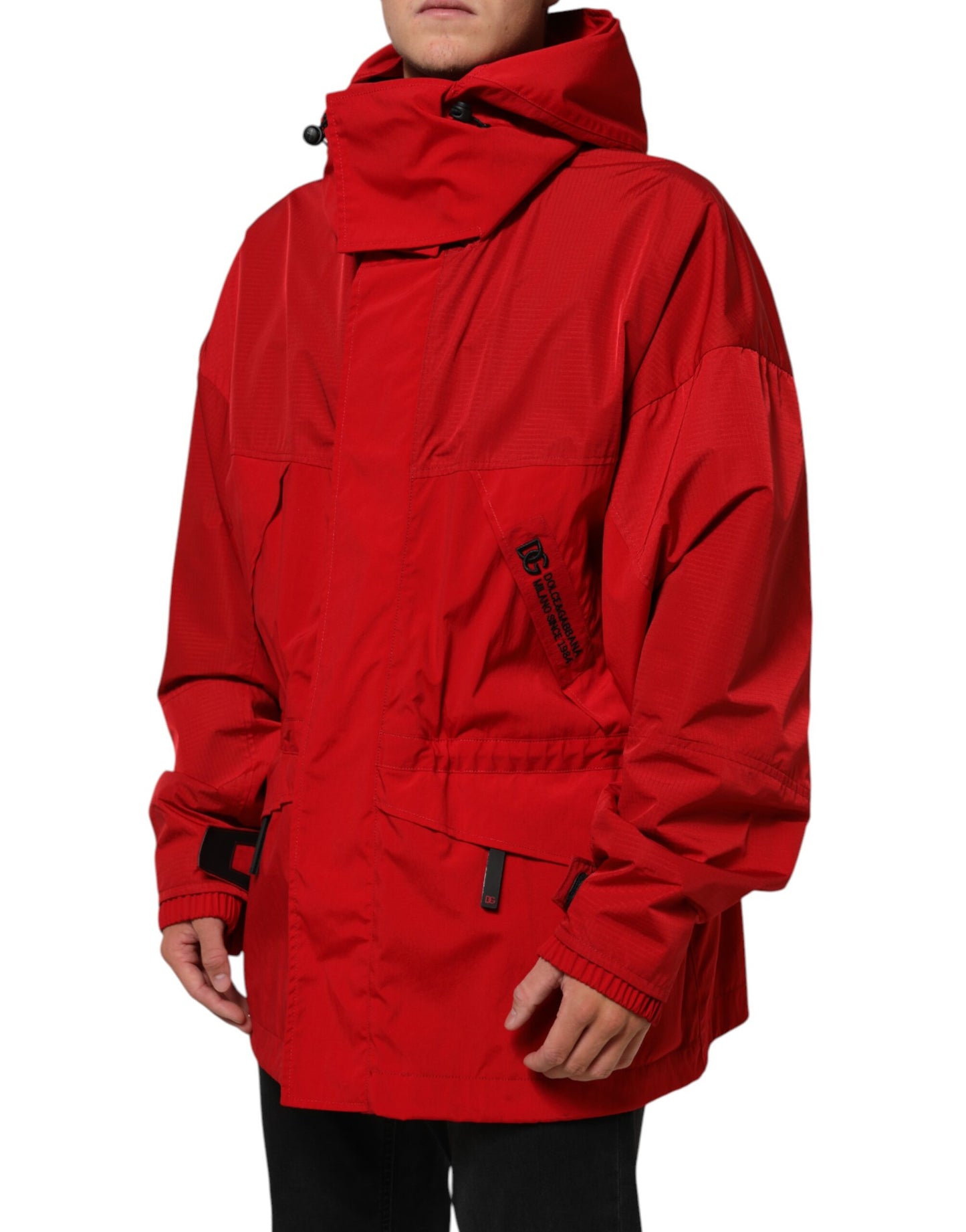 Dolce &amp; Gabbana – Rote Nylon-Parkajacke mit durchgehendem Reißverschluss für Herren