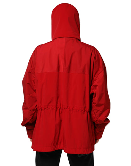 Dolce &amp; Gabbana – Rote Nylon-Parkajacke mit durchgehendem Reißverschluss für Herren