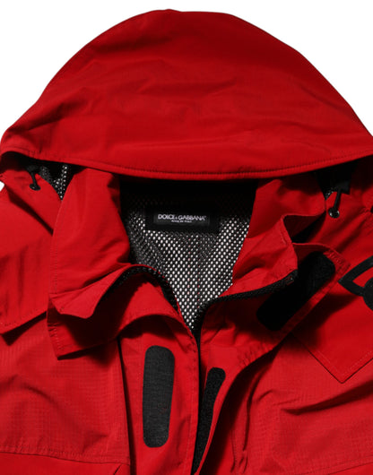 Dolce &amp; Gabbana – Rote Nylon-Parkajacke mit durchgehendem Reißverschluss für Herren