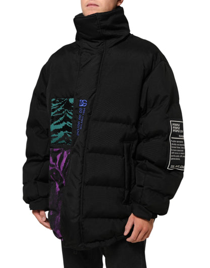 Dolce &amp; Gabbana – Schwarze Pufferjacke aus Nylon für Herren mit durchgehendem Reißverschluss