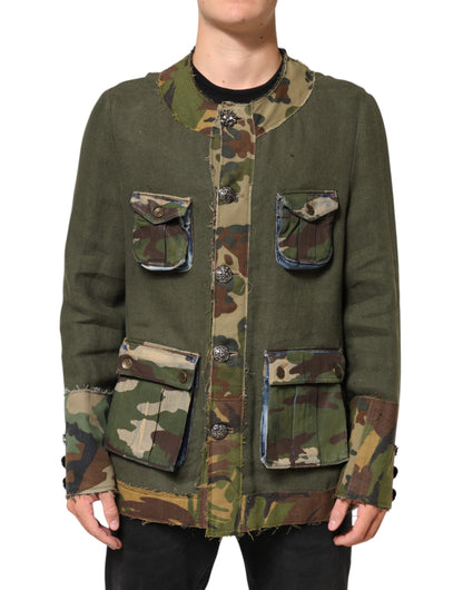 Dolce &amp; Gabbana – Braune Camouflage-Leinenjacke mit Knopfleiste