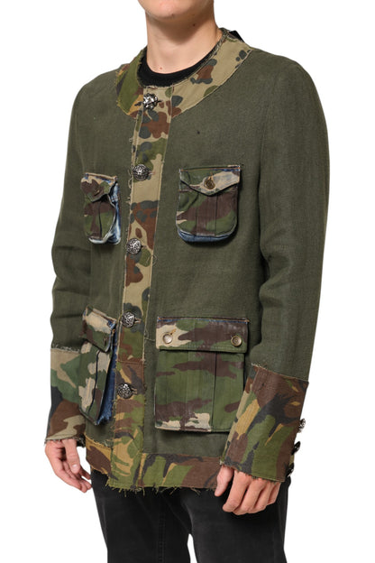 Dolce &amp; Gabbana – Braune Camouflage-Leinenjacke mit Knopfleiste