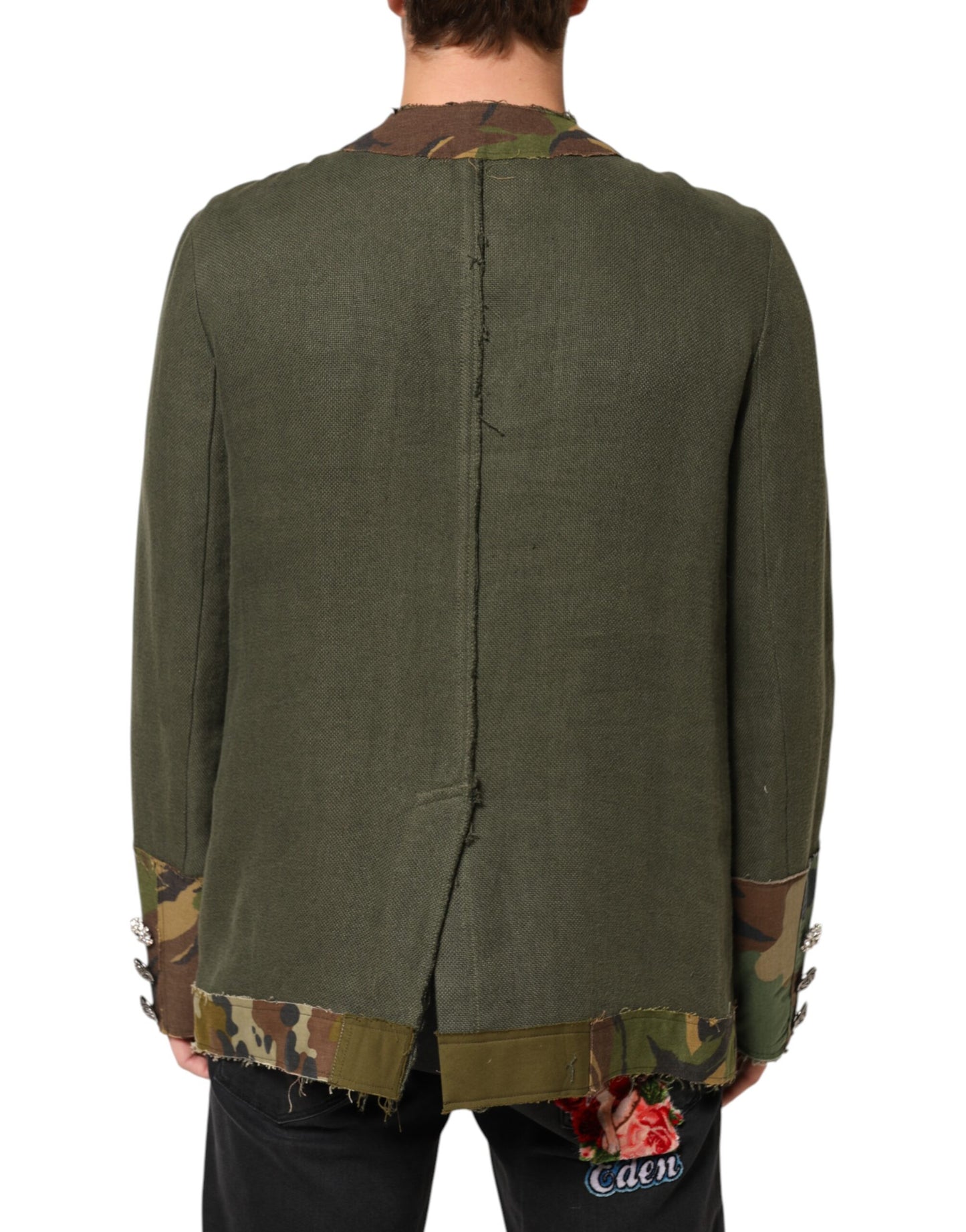Dolce &amp; Gabbana – Braune Camouflage-Leinenjacke mit Knopfleiste