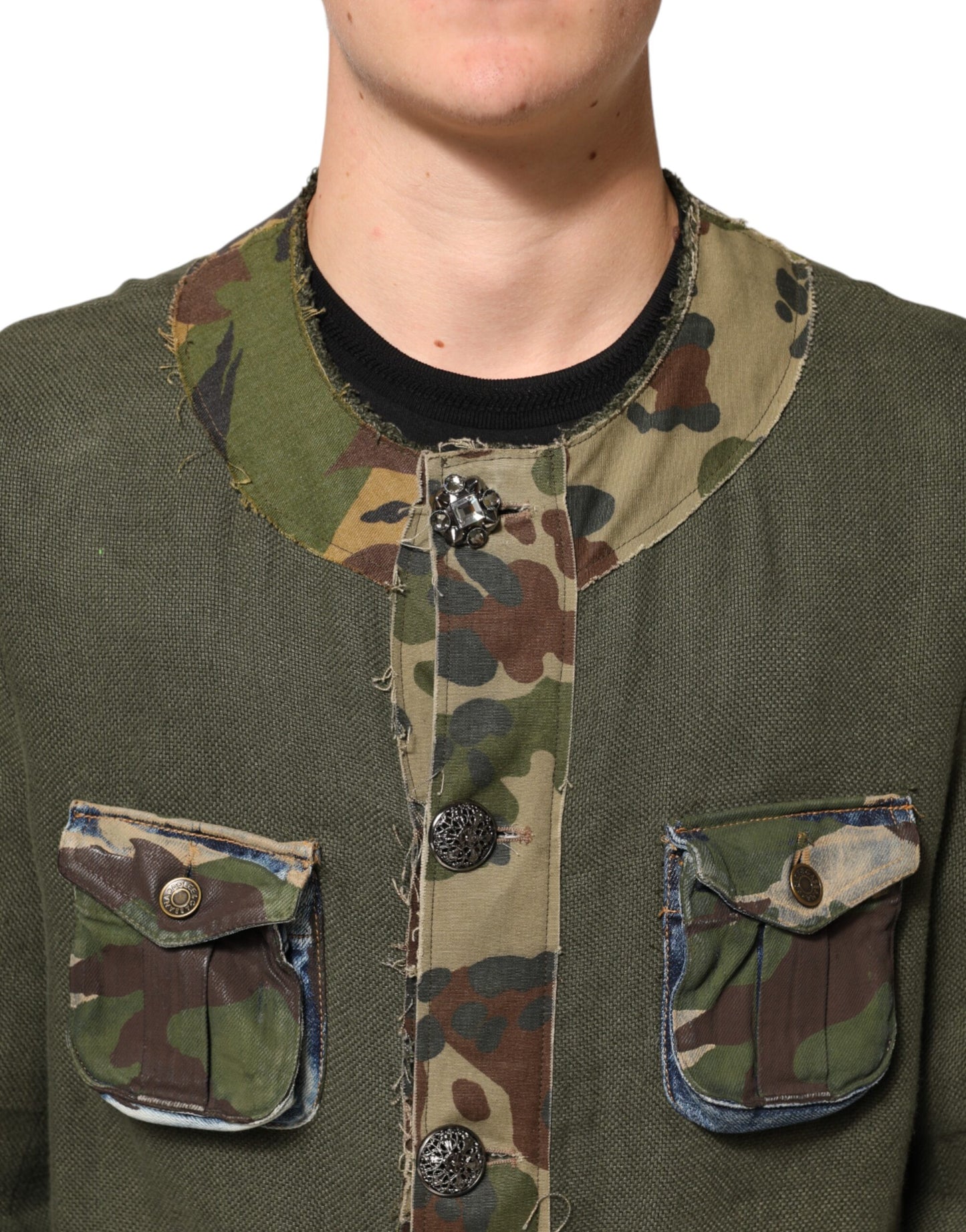 Dolce &amp; Gabbana – Braune Camouflage-Leinenjacke mit Knopfleiste