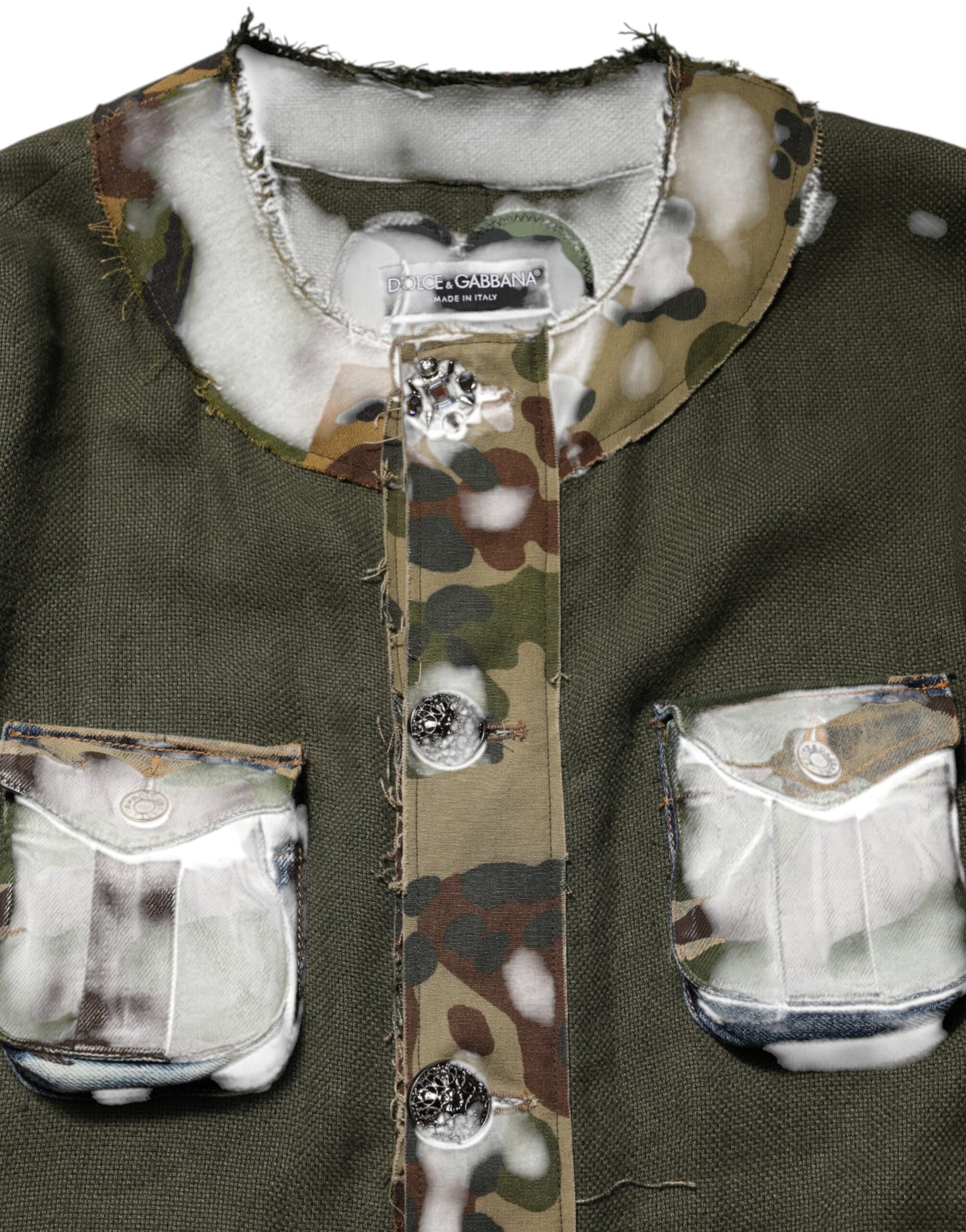 Dolce &amp; Gabbana – Braune Camouflage-Leinenjacke mit Knopfleiste