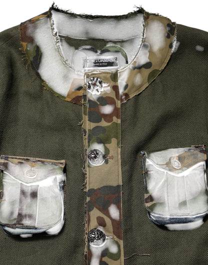 Dolce &amp; Gabbana – Braune Camouflage-Leinenjacke mit Knopfleiste