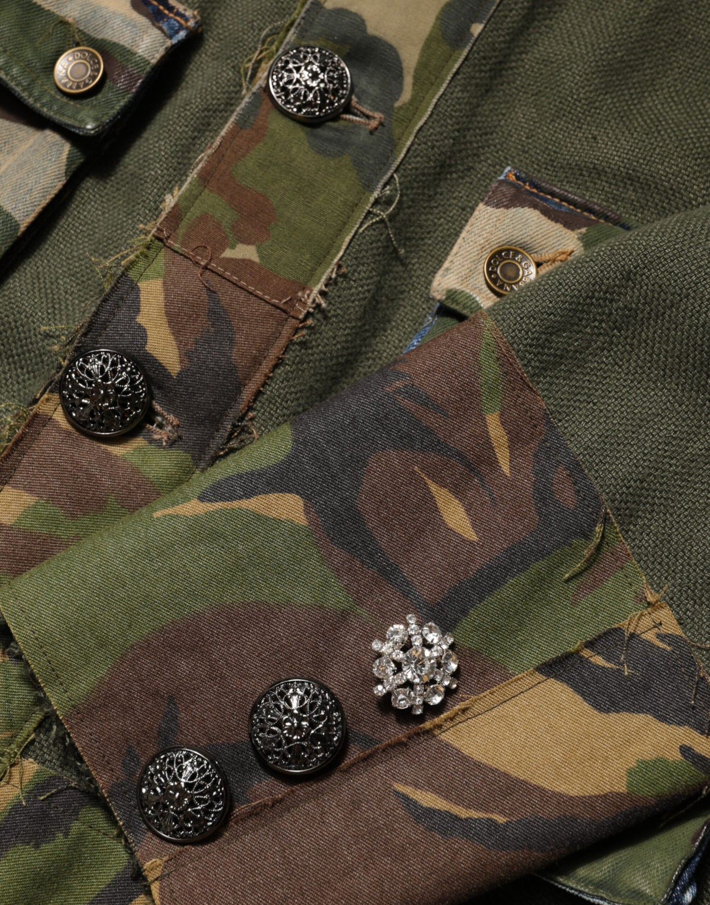 Dolce &amp; Gabbana – Braune Camouflage-Leinenjacke mit Knopfleiste