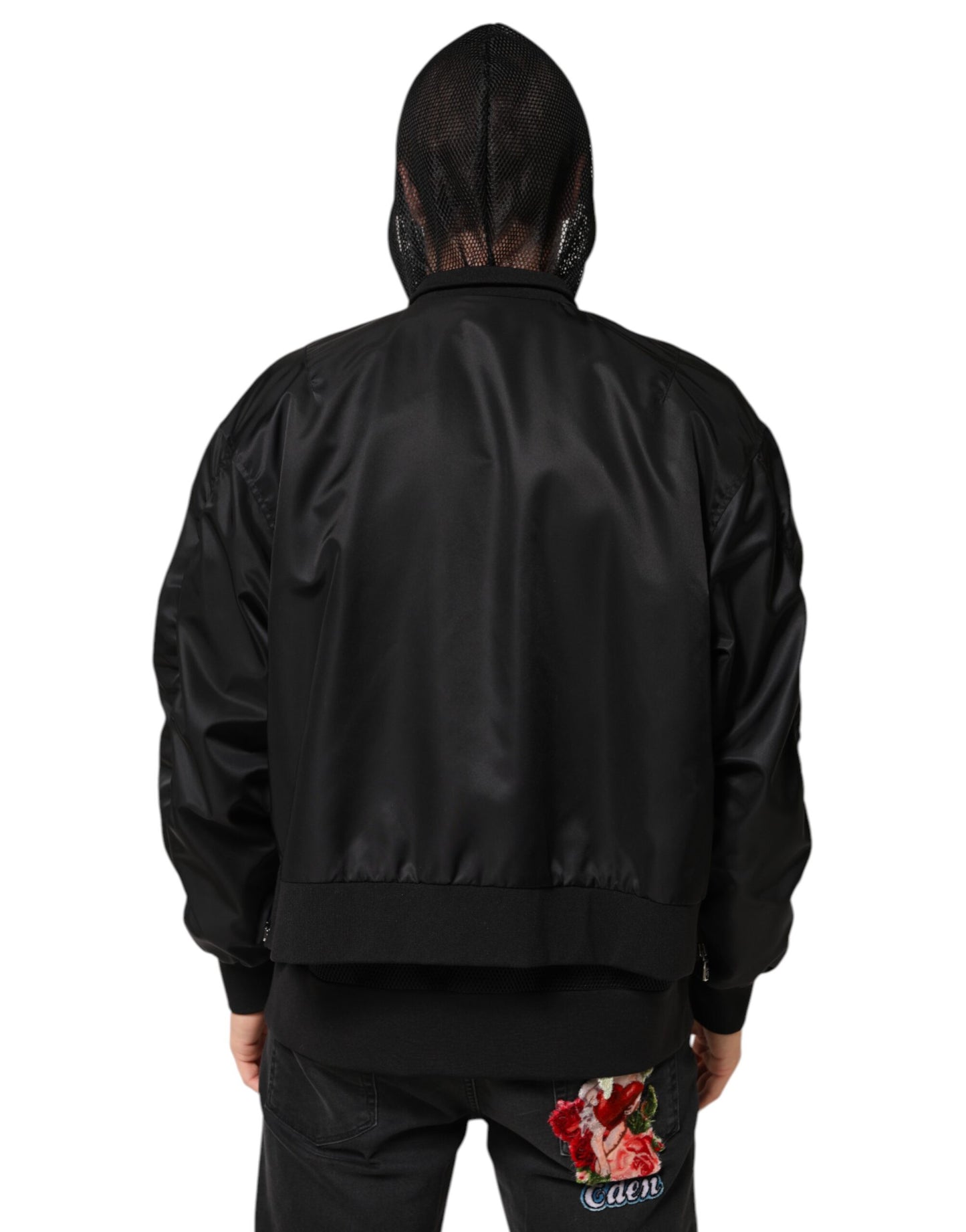Dolce &amp; Gabbana – Schwarze Bomberjacke aus Nylon mit durchgehendem Reißverschluss und Kapuze für Herren