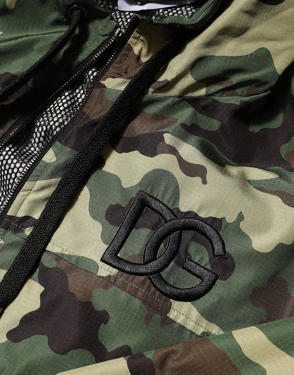 Dolce &amp; Gabbana – Grüne Camouflage-Sweatshirtjacke mit Kapuze