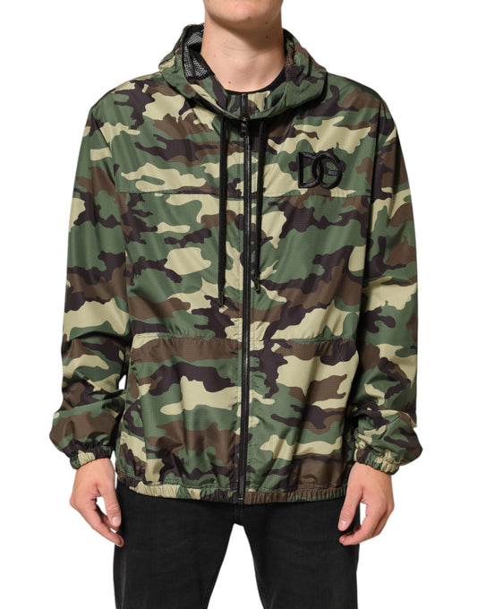 Dolce &amp; Gabbana – Grüne Camouflage-Sweatshirtjacke mit Kapuze
