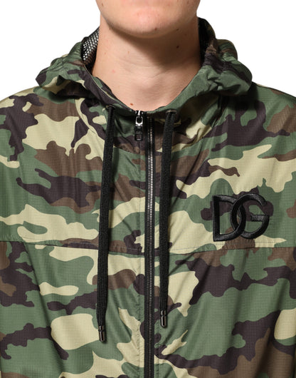 Dolce &amp; Gabbana – Grüne Camouflage-Sweatshirtjacke mit Kapuze