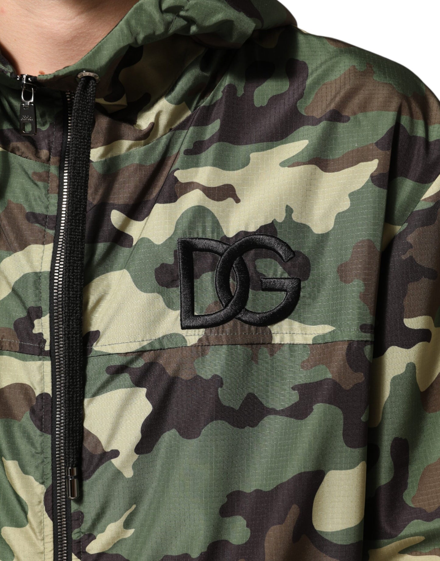 Dolce &amp; Gabbana – Grüne Camouflage-Sweatshirtjacke mit Kapuze