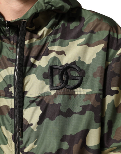 Dolce &amp; Gabbana – Grüne Camouflage-Sweatshirtjacke mit Kapuze