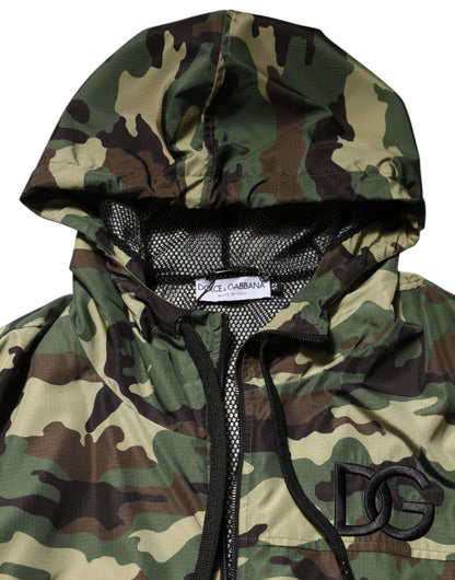 Dolce &amp; Gabbana – Grüne Camouflage-Sweatshirtjacke mit Kapuze