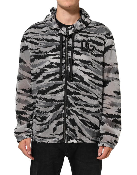 Dolce &amp; Gabbana Graue Camouflage-Sweatshirtjacke mit Kapuze