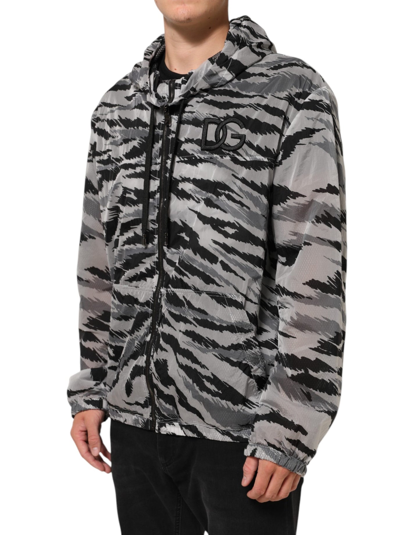 Dolce &amp; Gabbana Graue Camouflage-Sweatshirtjacke mit Kapuze