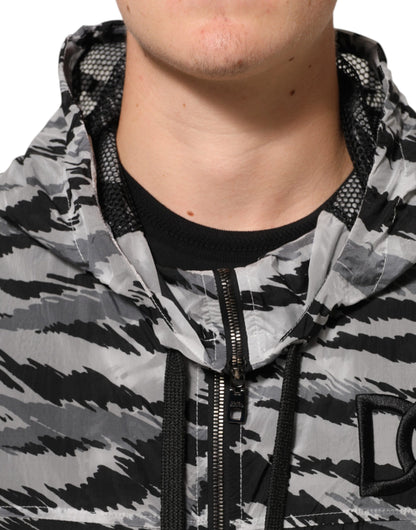 Dolce &amp; Gabbana Graue Camouflage-Sweatshirtjacke mit Kapuze