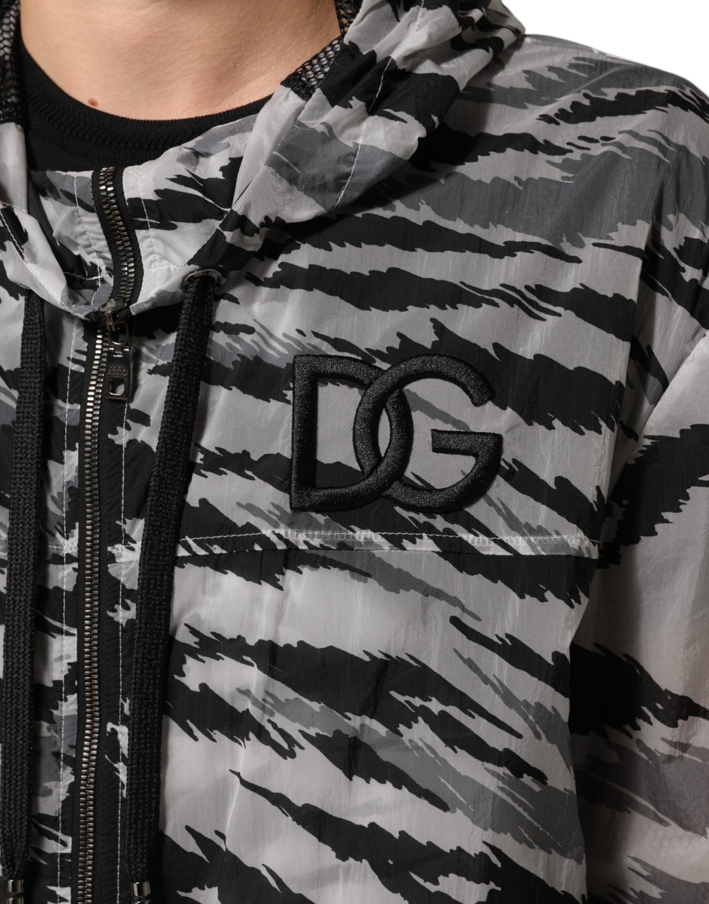 Dolce &amp; Gabbana Graue Camouflage-Sweatshirtjacke mit Kapuze