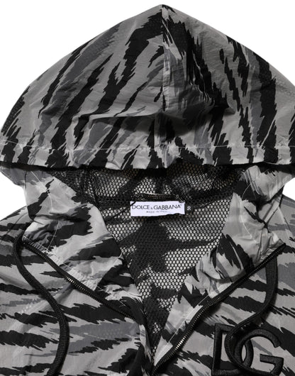 Dolce &amp; Gabbana Graue Camouflage-Sweatshirtjacke mit Kapuze