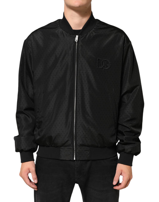 Dolce &amp; Gabbana – Schwarze Acetat-Bomberjacke mit durchgehendem Reißverschluss für Herren