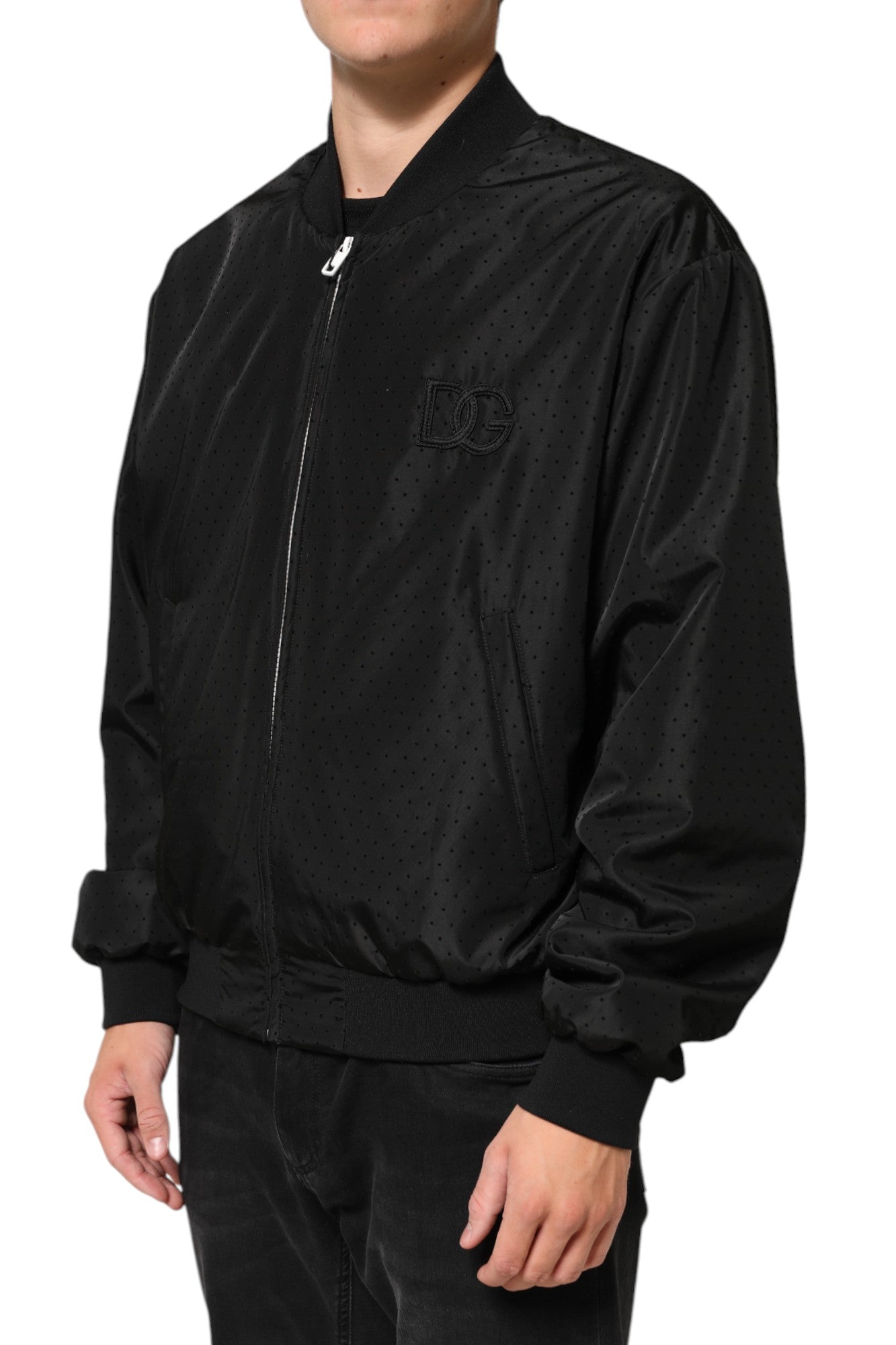 Dolce &amp; Gabbana – Schwarze Acetat-Bomberjacke mit durchgehendem Reißverschluss für Herren