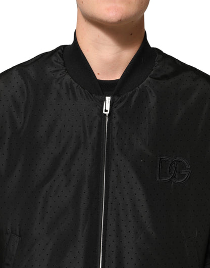 Dolce &amp; Gabbana – Schwarze Acetat-Bomberjacke mit durchgehendem Reißverschluss für Herren