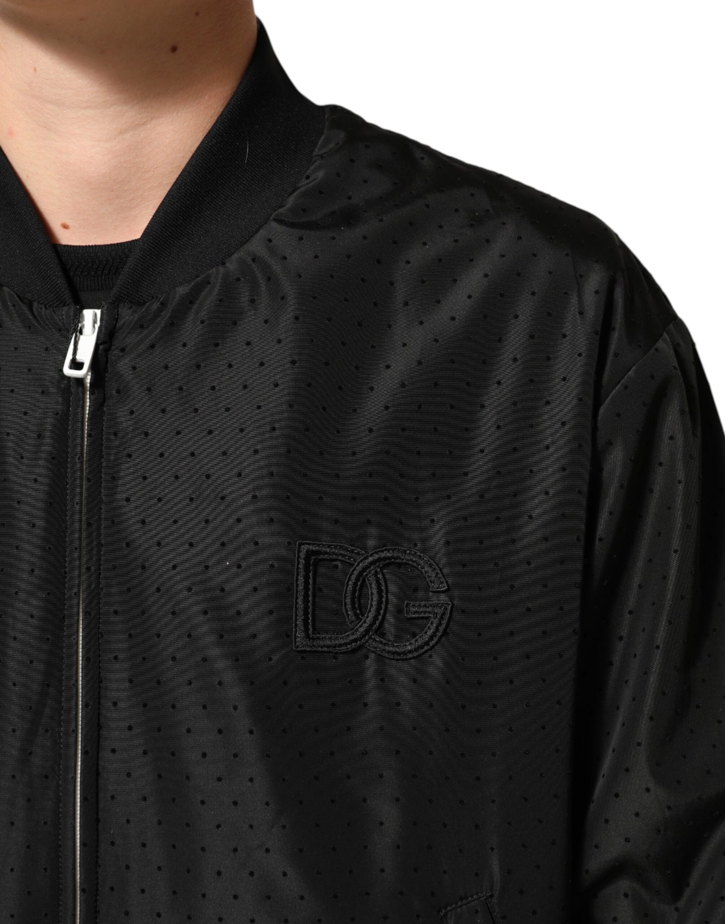 Dolce &amp; Gabbana – Schwarze Acetat-Bomberjacke mit durchgehendem Reißverschluss für Herren